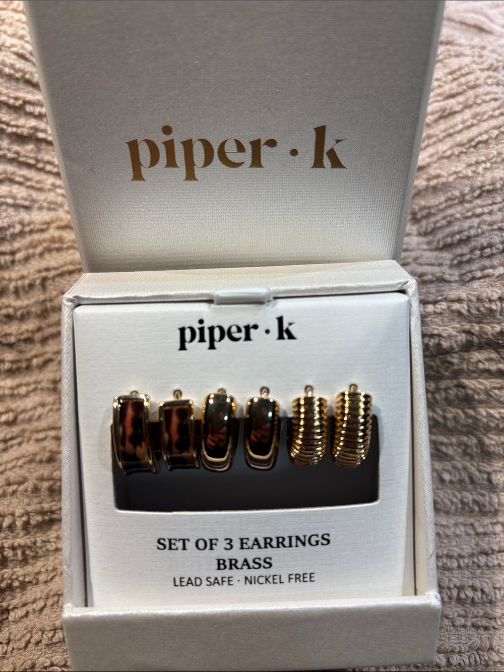 Piper K   Brass   Gold and Tortoiseshell Tone Mini Hoop Earring Trio
